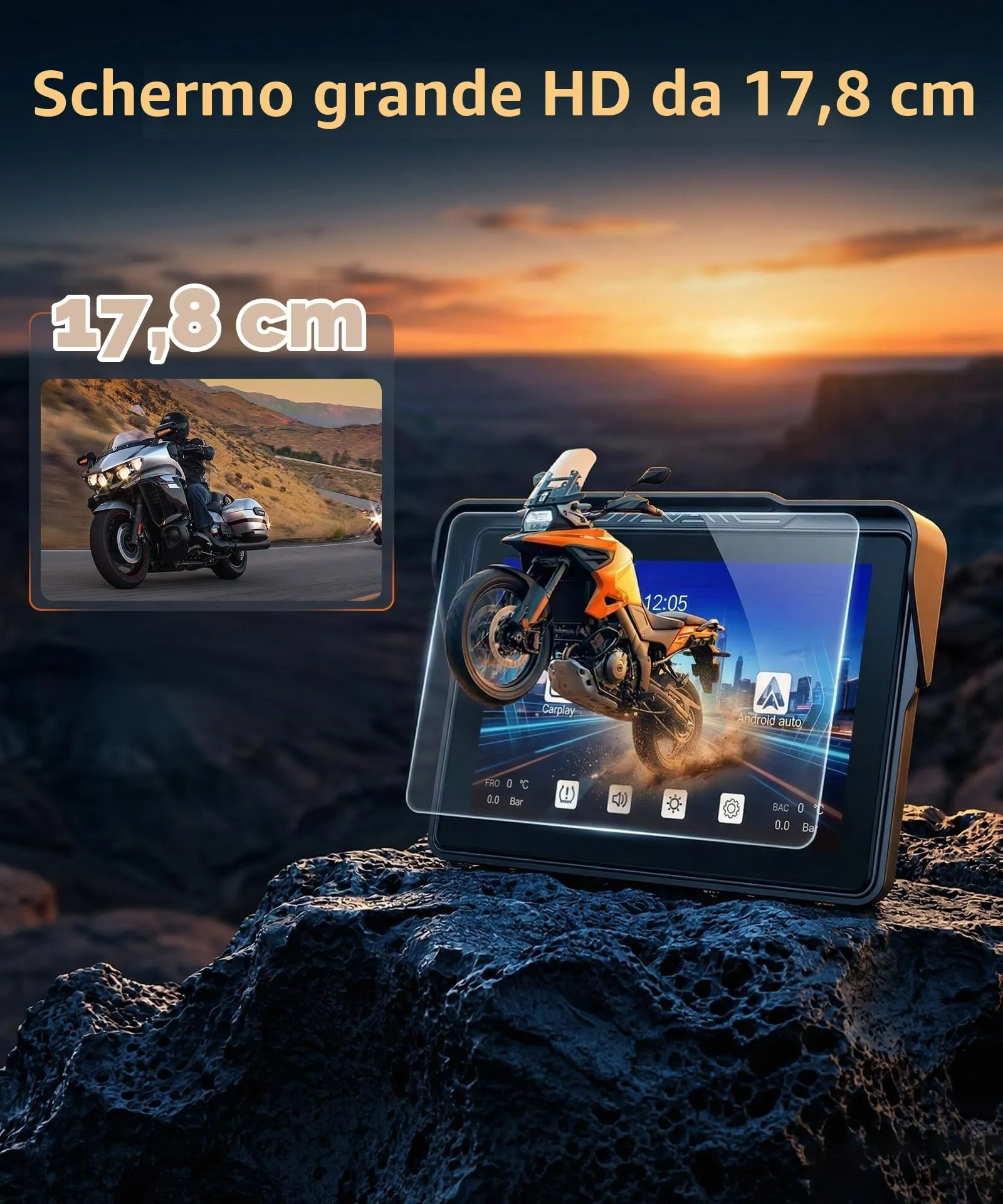 Rimoody Wireless Carplay Display Motociclo Android Auto, 7 Pollici Touchscreen Car play Autoradio Portatile per Motorbike, CarPlay Monitor per Moto Bluetooth/IP68 Impermeabile/Controllo Vocale/Navi - immagine 5