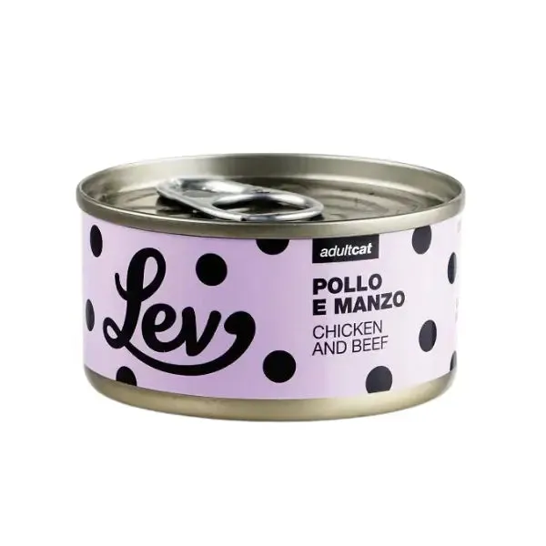 Lev Cat Adult Complementare 70 gr Pollo e manzo - confezione da 24 pezzi - Cibo umido per gatti - immagine 1