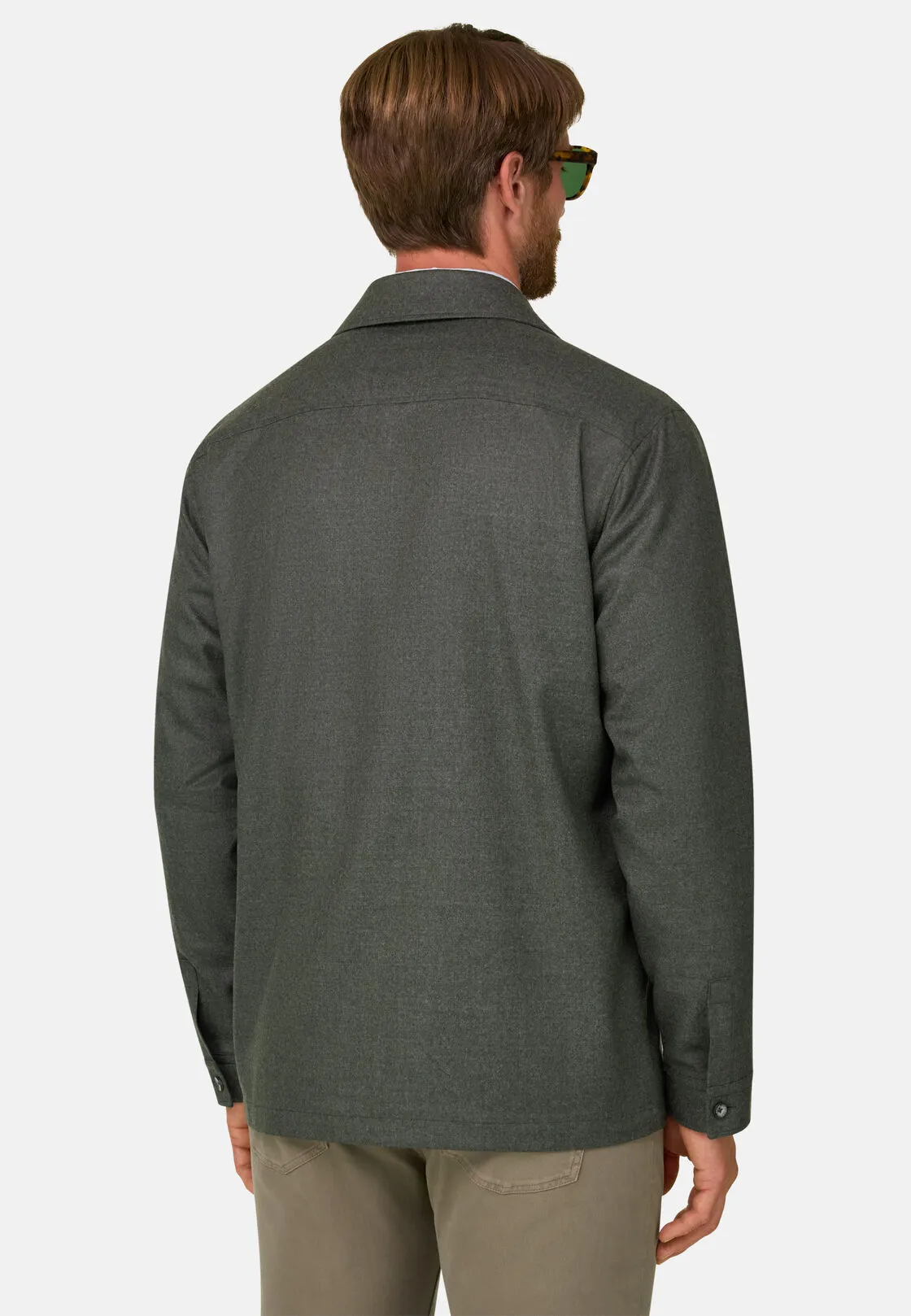 Boggi, Giacca Camicia In Flanella Di Lana, Uomo, Militare, Taglia: L - immagine 4