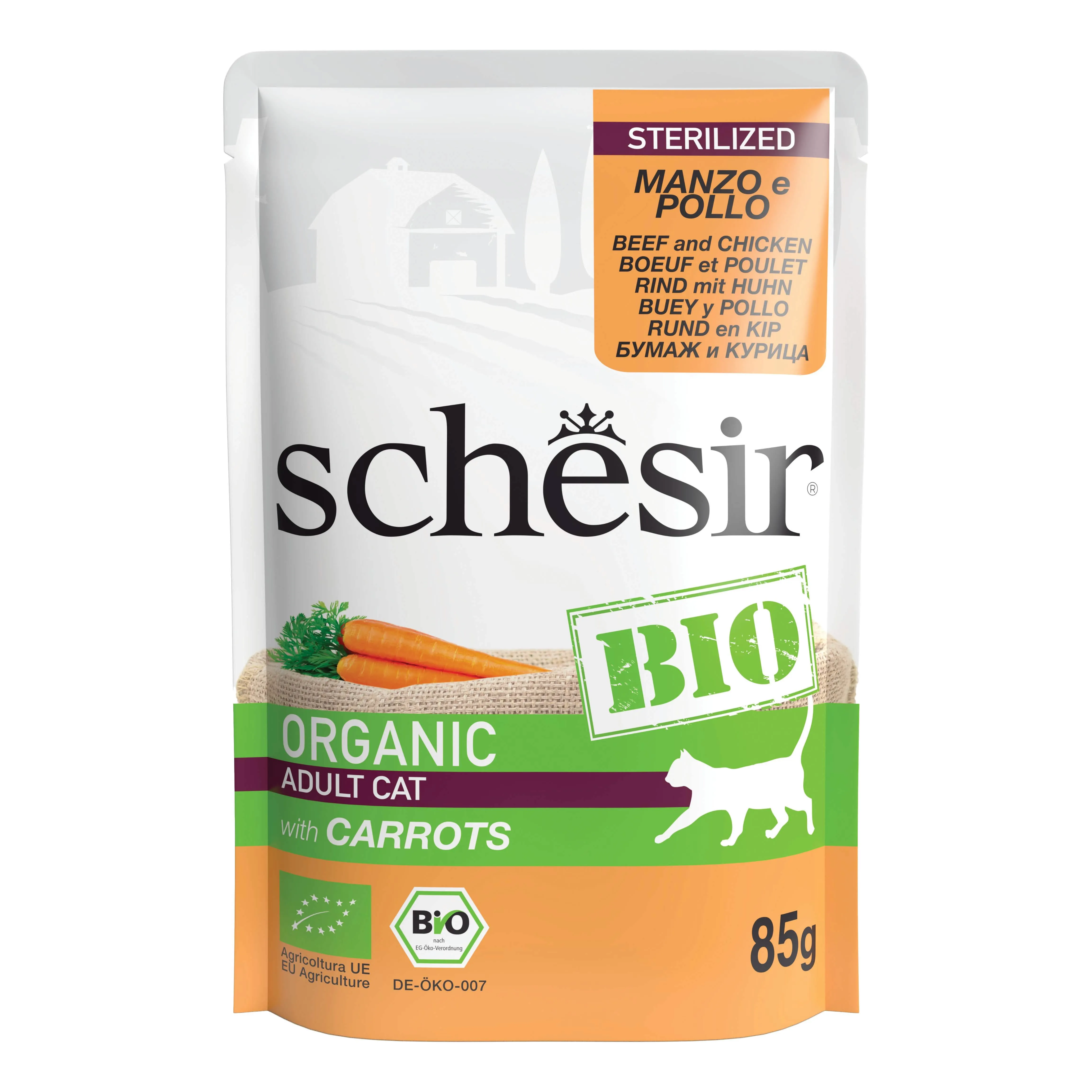 Schesir bio cat sterilized maiale pollo carote 85g - immagine 1