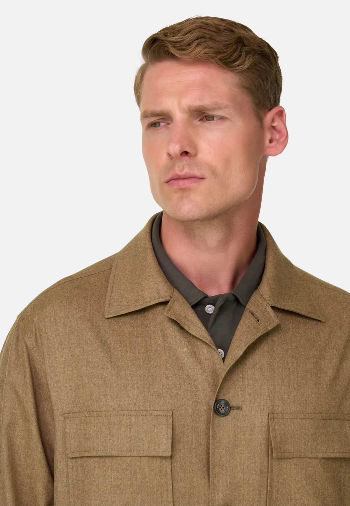 Boggi, Giacca Camicia In Flanella Di Lana, Uomo, Biscotto, Taglia: L - immagine 3