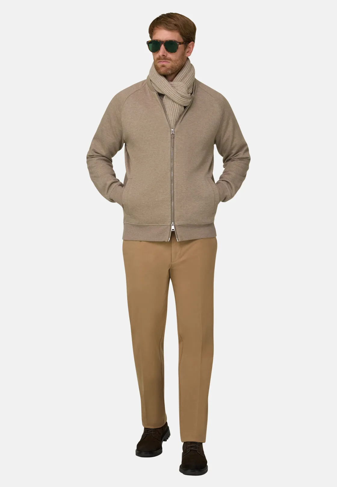 Boggi, Felpa Full Zip In Misto Cotone Scuba Melange, Uomo, Biscotto, Taglia: M - immagine 2