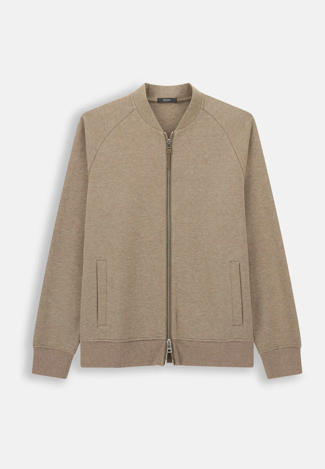 Boggi, Felpa Full Zip In Misto Cotone Scuba Melange, Uomo, Biscotto, Taglia: S - immagine 5