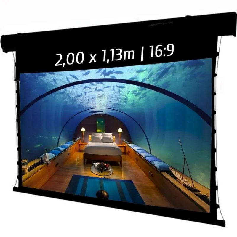 Schermo per Proiezioni Motorizzato Tensionato Kimex 2,00x1,13m Formato 16:9 Wi-Fi Custodia Nera - immagine 1