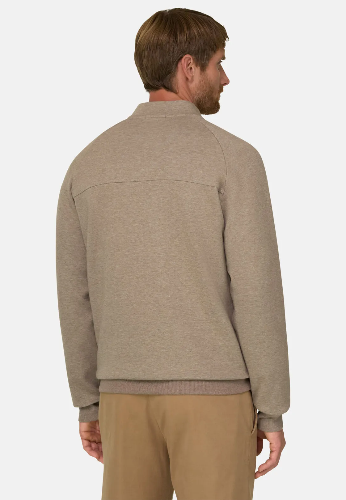 Boggi, Felpa Full Zip In Misto Cotone Scuba Melange, Uomo, Biscotto, Taglia: XXL - immagine 4