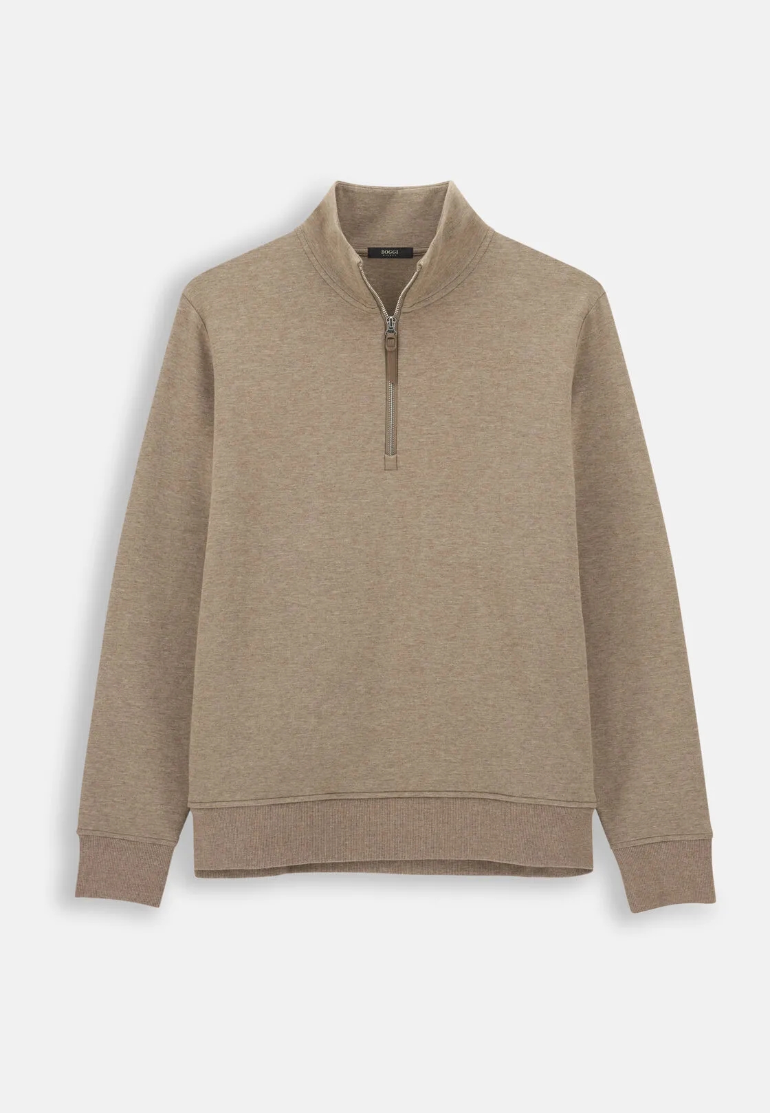 Boggi, Felpa Mezza Zip In Misto Cotone Scuba Melange, Uomo, Biscotto, Taglia: L - immagine 5