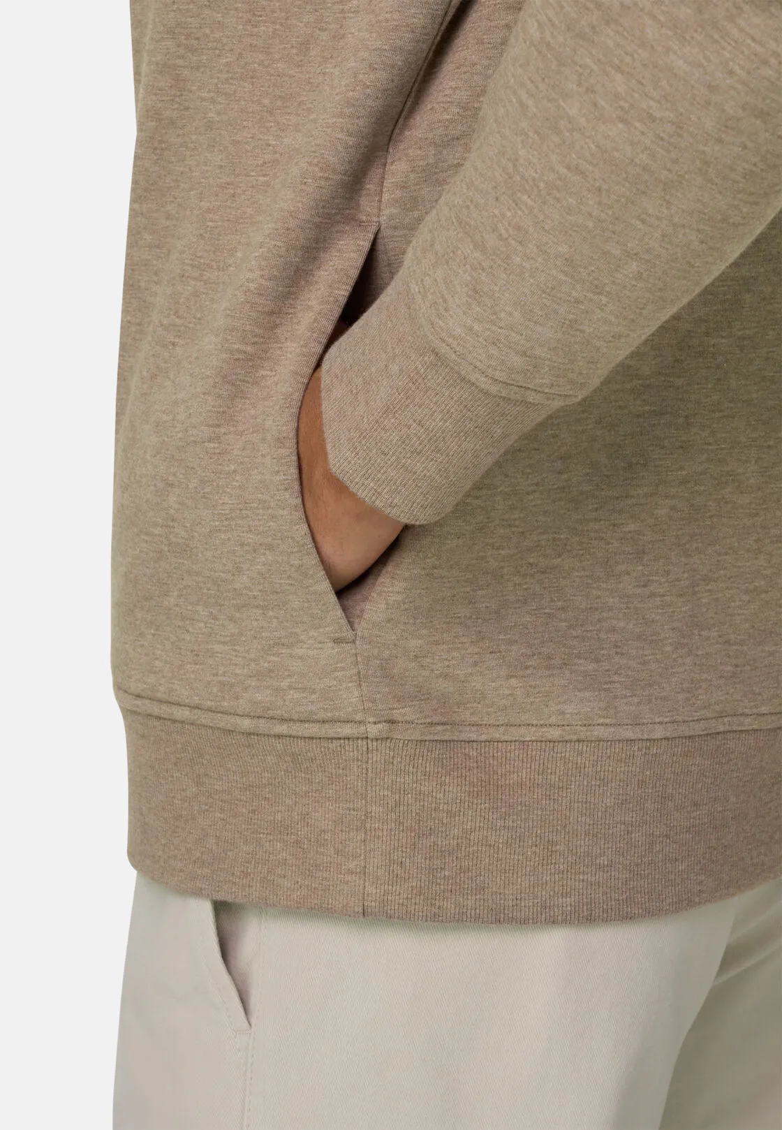 Boggi, Felpa Mezza Zip In Misto Cotone Scuba Melange, Uomo, Biscotto, Taglia: M - immagine 3