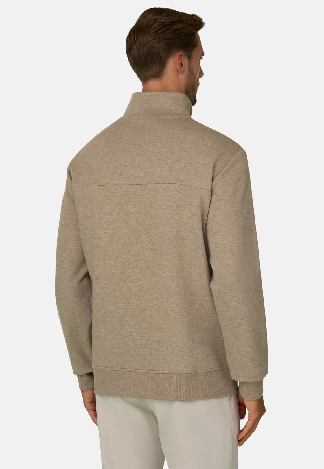 Boggi, Felpa Mezza Zip In Misto Cotone Scuba Melange, Uomo, Biscotto, Taglia: M - immagine 4