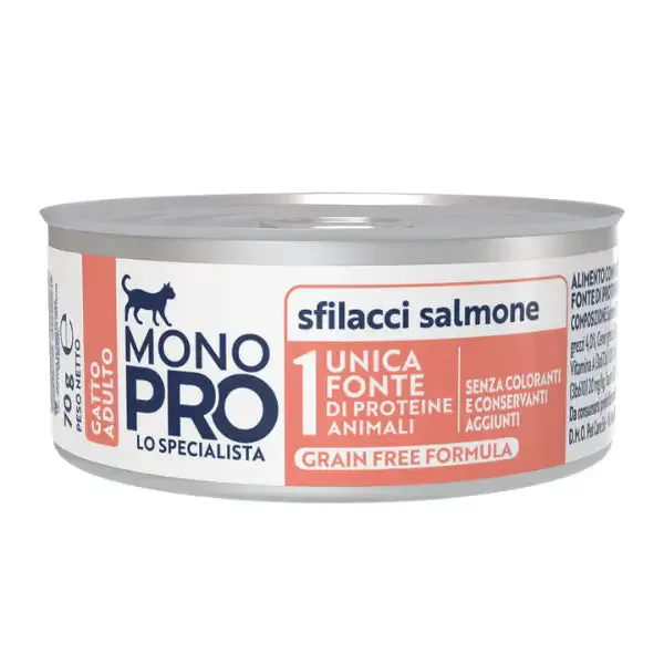 Monopro lo specialista Cat Adult Sterilised Grain free Sfilaccetti 70 gr Salmone - confezione da 6 pezzi - immagine 1