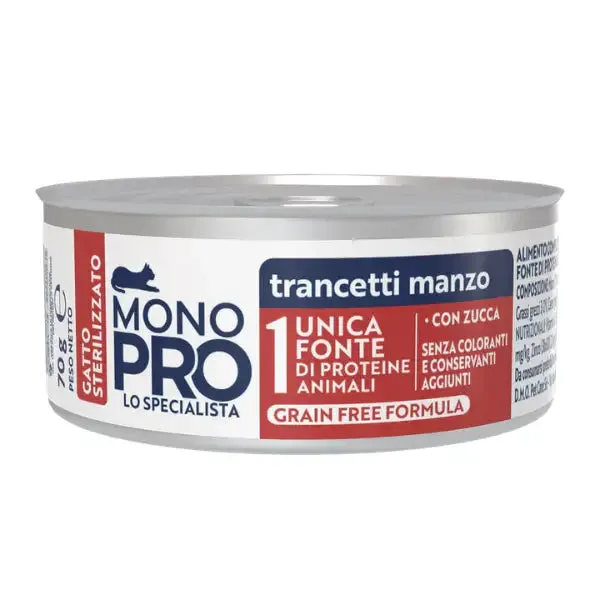 Monopro lo specialista Cat Adult Sterilised Grain free Trancetti 70 gr Manzo con zucca - immagine 1