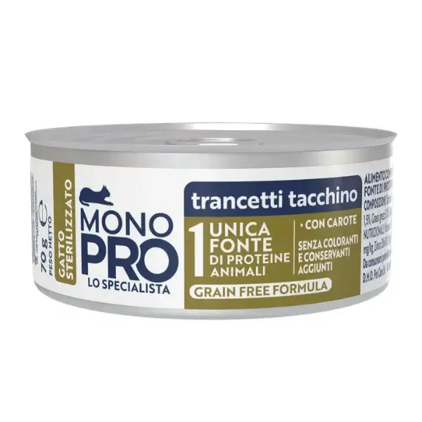 Monopro lo specialista Cat Adult Sterilised Grain free Trancetti 70 gr Tacchino con carote - immagine 1