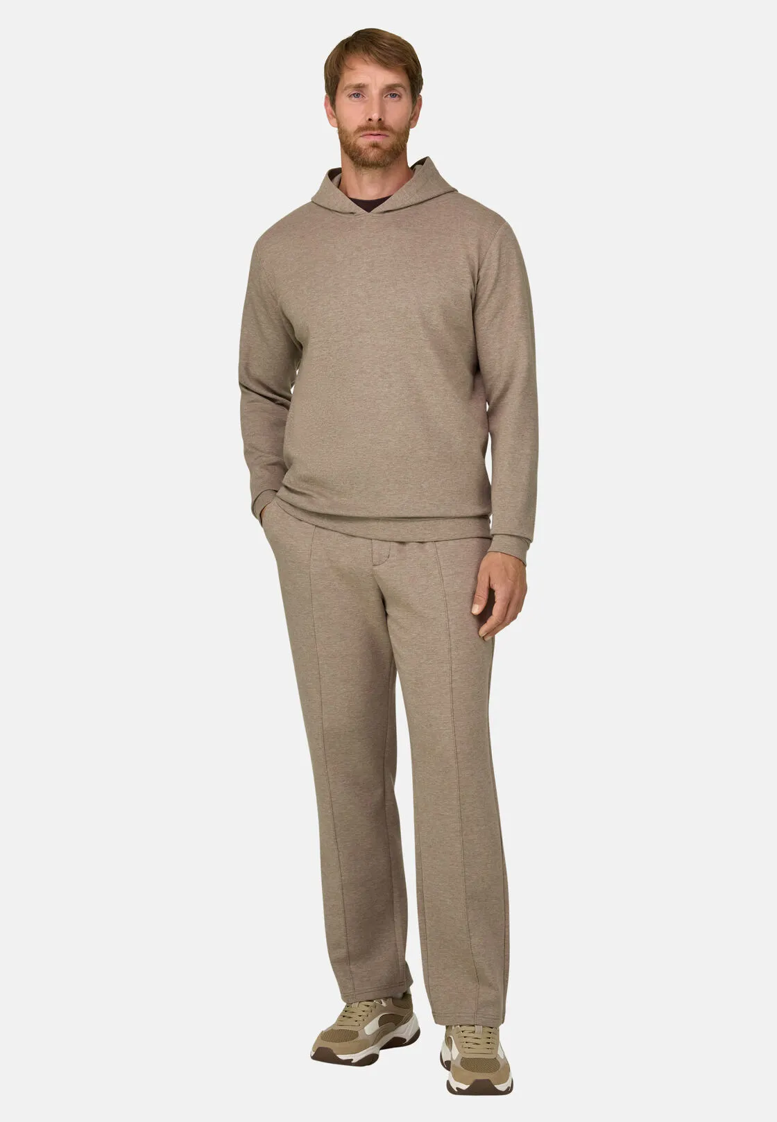 Boggi, Joggers In Misto Cotone Scuba Melange, Uomo, Biscotto, Taglia: S - immagine 2
