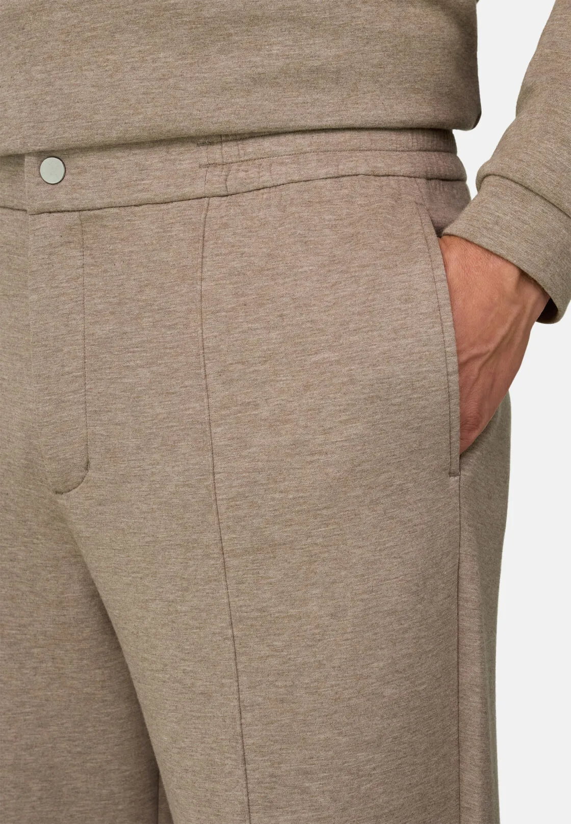 Boggi, Joggers In Misto Cotone Scuba Melange, Uomo, Biscotto, Taglia: S - immagine 3