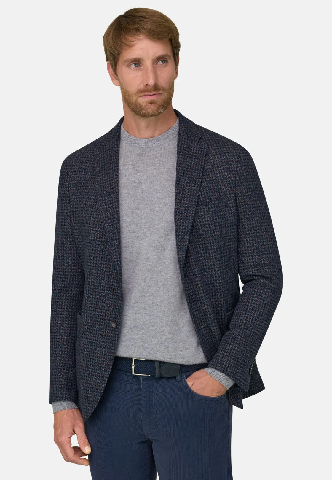 Boggi, Giacca Pied De Poule In Misto Cotone B Jersey, Uomo, Navy, Taglia: 60 - immagine 1