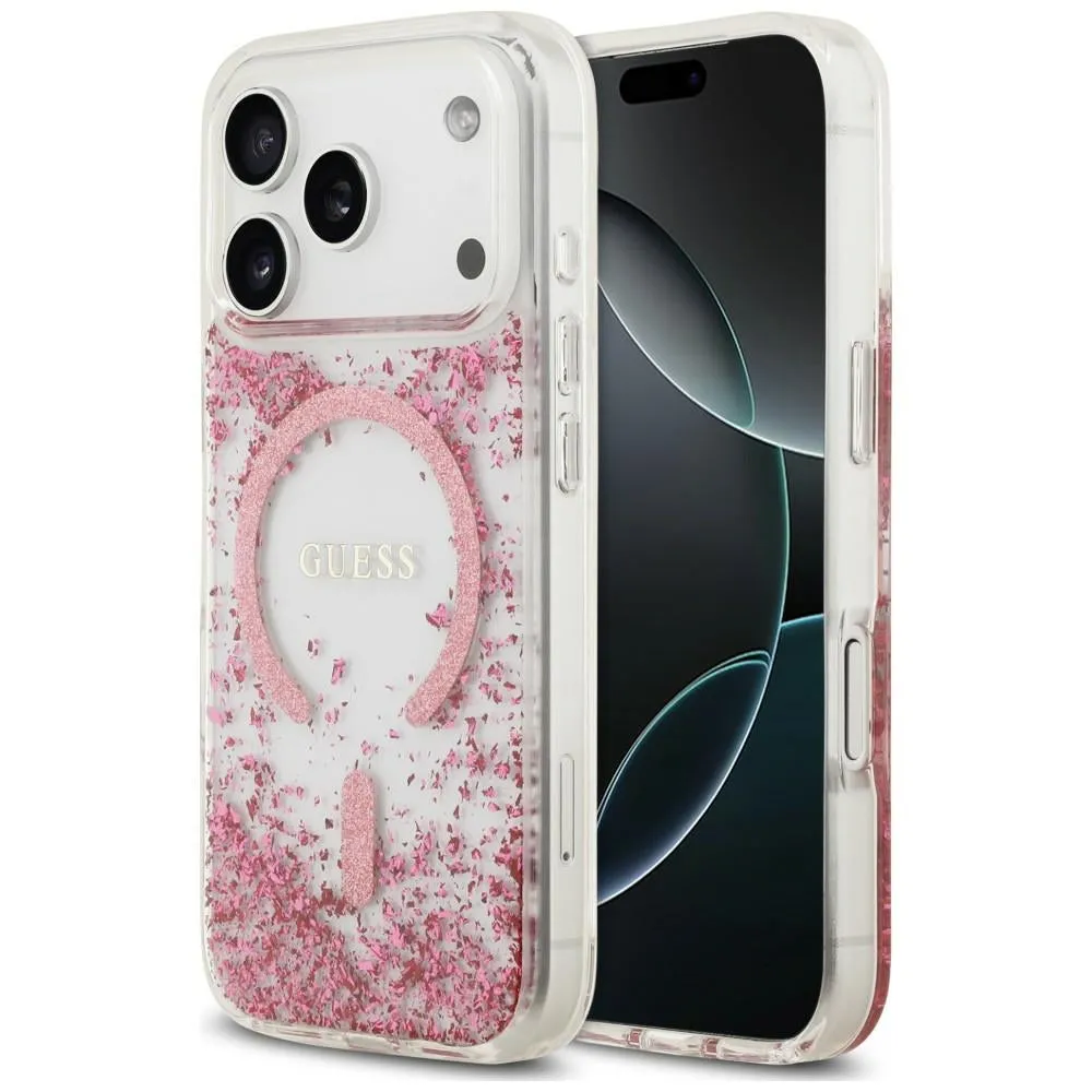 Custodia MagSafe per Apple iPhone 18 Pro Max / 17 Pro Max, Guess, Fondo in Resina Glitter, Rosa - immagine 1