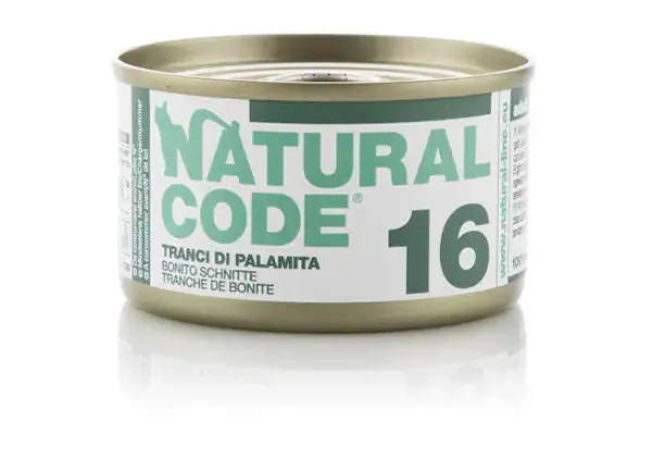 Natural Code acqua di cottura 85 gr 16 - Carne Bianca di Palamita - confezione da 24 pezzi - Cibo umido per gatti - immagine 1