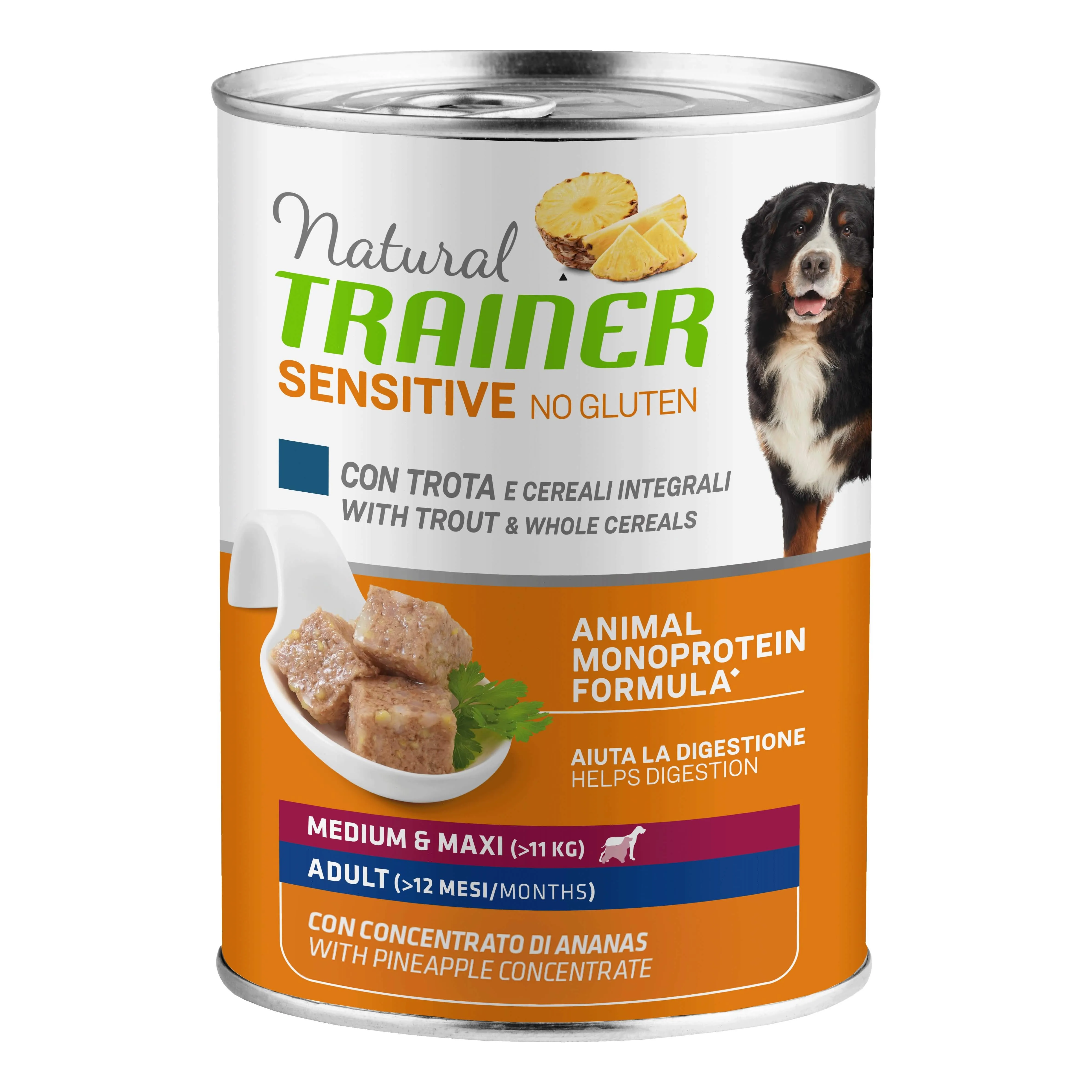 Natural trainer umido sensitive adult medium/maxi trota & cereali 400 g no gluten - immagine 1
