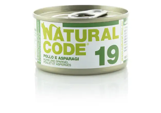 Natural Code acqua di cottura 85 gr 19 - Pollo, Asparagi e Riso - confezione da 24 pezzi - Cibo umido per gatti - immagine 1