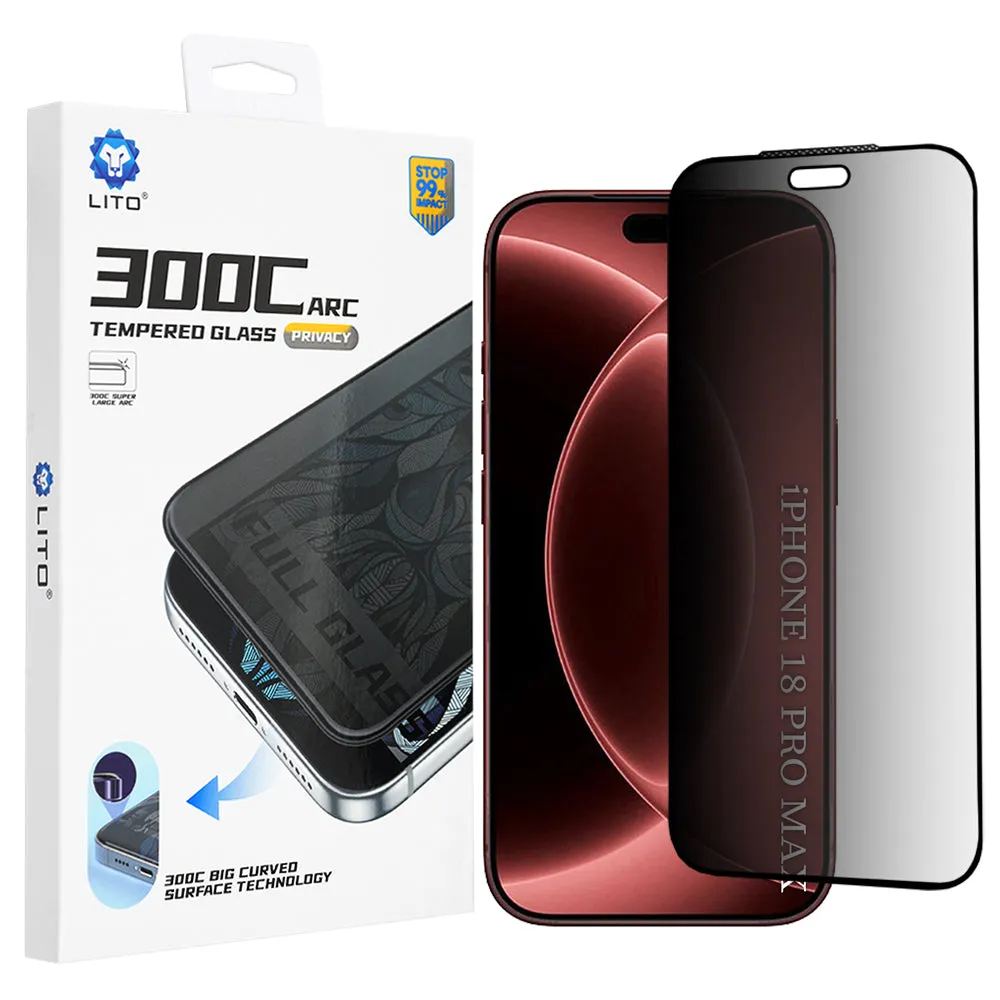 Pellicola protettiva per schermo Privacy Lito D+ Max 300C per Apple iPhone 18 Pro Max, Vetro temperato, Full Glue - immagine 1