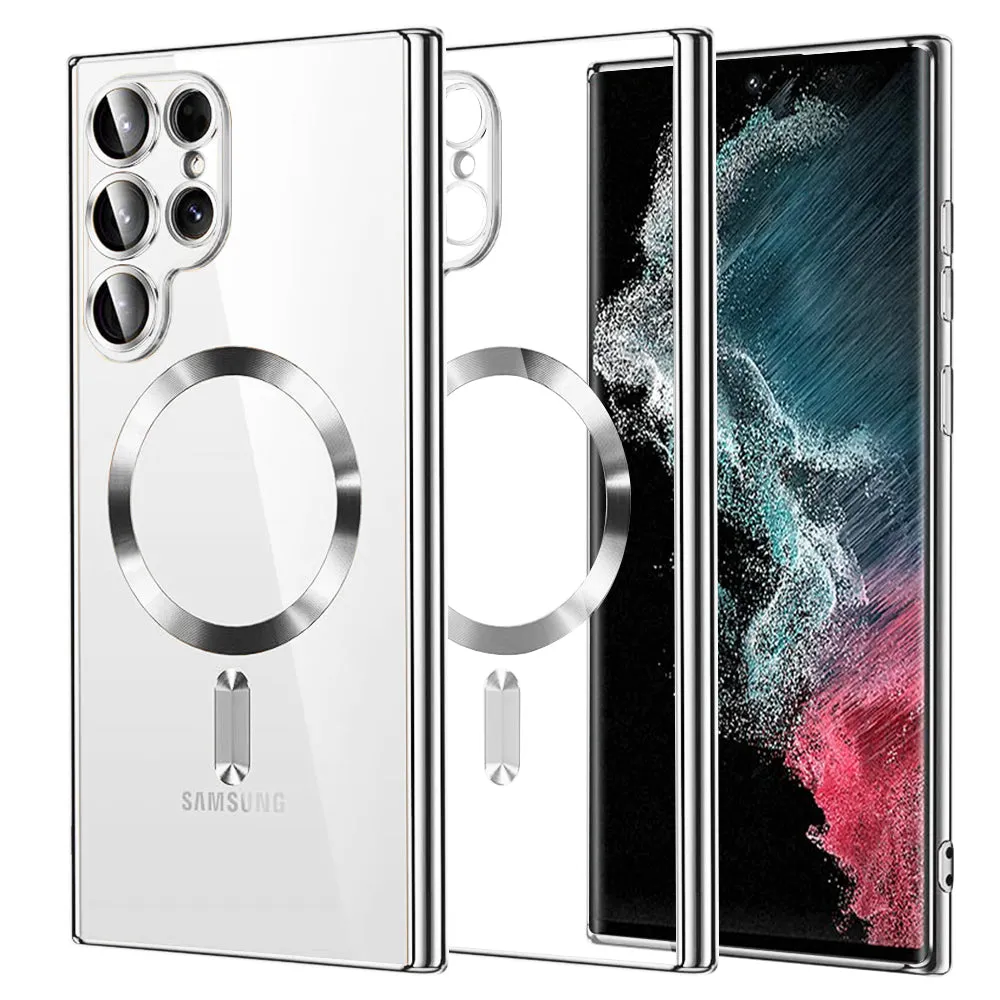 Custodia MagSafe per Samsung Galaxy S22 Ultra 5G S908, Techsuit, Luxury Crystal, Argento - immagine 1