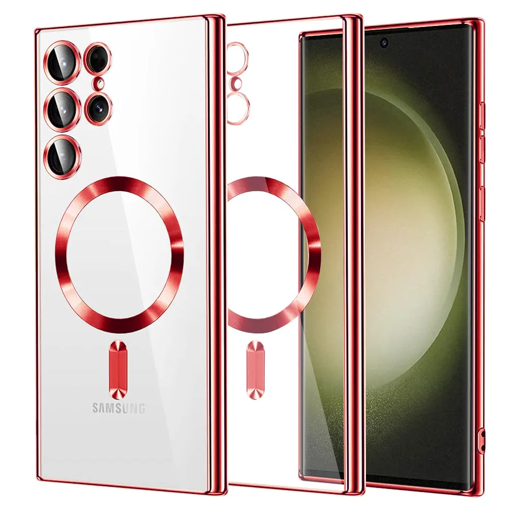 Custodia MagSafe per Samsung Galaxy S23 Ultra S918, Techsuit, Luxury Crystal, Rossa - immagine 1
