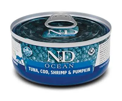 N&D Ocean Tonno, Merluzzo, Gamberetto e Zucca per Gatti Adulti 80 g - immagine 1