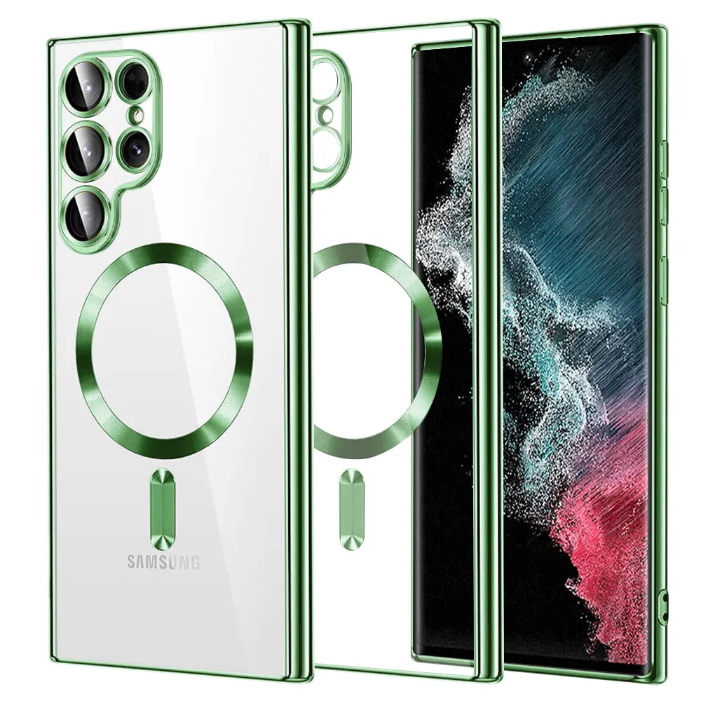 Custodia MagSafe per Samsung Galaxy S22 Ultra 5G S908, Techsuit, Luxury Crystal, Verde Chiaro - immagine 1