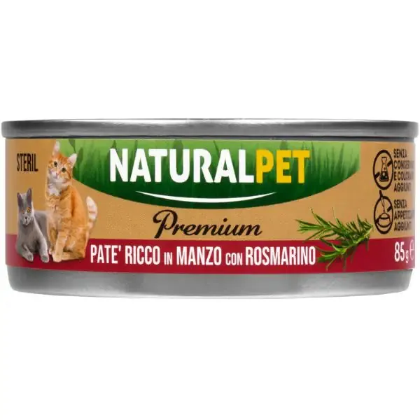 NaturalPet Premium Cat Sterilised Patè 85 gr Manzo con rosmarino - confezione da 6 pezzi - immagine 1