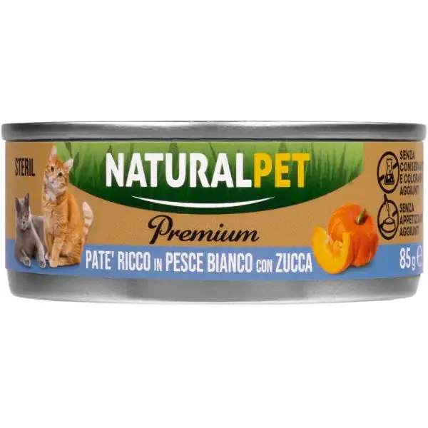 NaturalPet Premium Cat Sterilised Patè 85 gr Pesce bianco con zucca - confezione da 6 pezzi - immagine 1