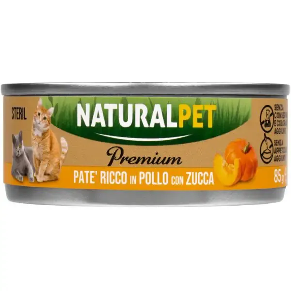 NaturalPet Premium Cat Sterilised Patè 85 gr Pollo con zucca - confezione da 6 pezzi - immagine 1