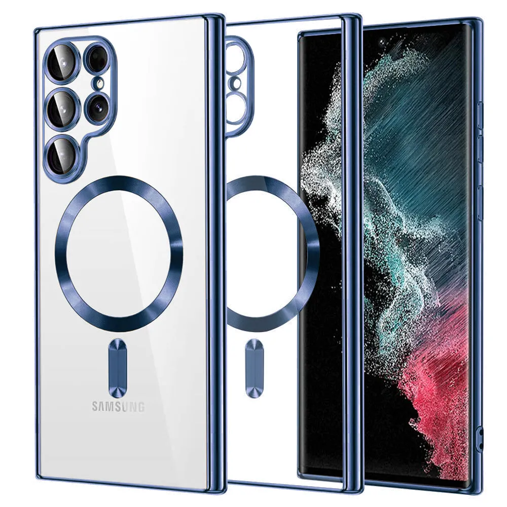 Custodia MagSafe per Samsung Galaxy S22 Ultra 5G S908, Techsuit, Luxury Crystal, Blu Scuro - immagine 1