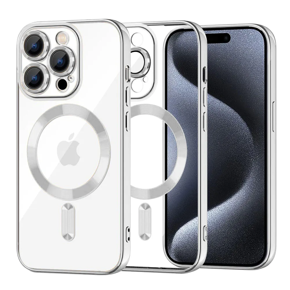 Custodia MagSafe per Apple iPhone 15 Pro, Techsuit, Luxury Crystal, Argento - immagine 1