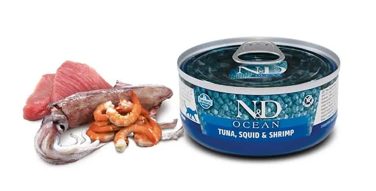 N&D Cat Ocean Sea Bass & Squid Shrimps 80 g - Nutrizione Naturale per Gatti - immagine 1