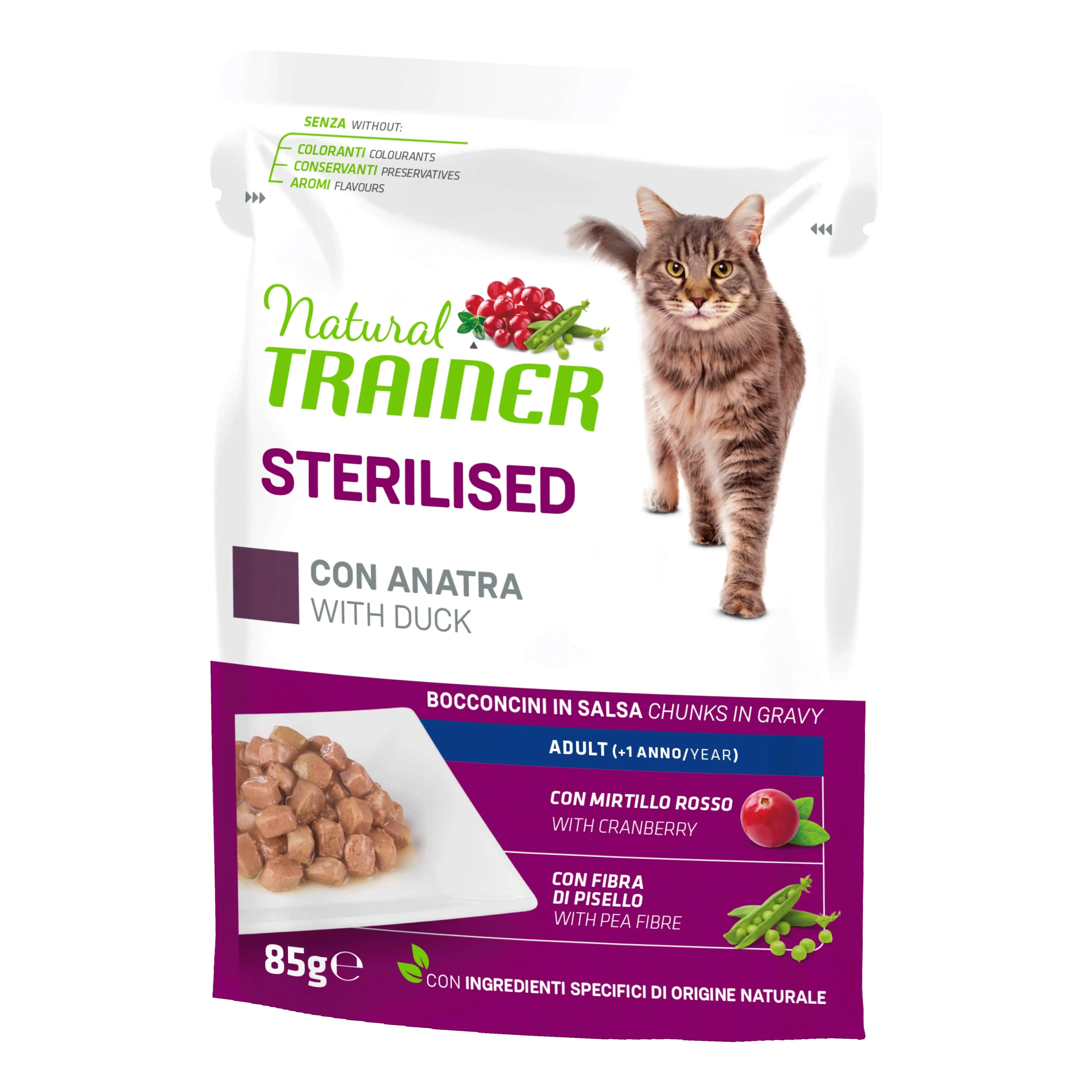 Natural trainer cat sterilised adult duck 85 g - immagine 1