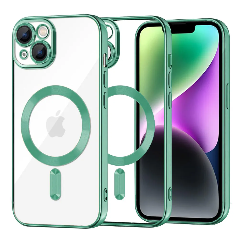Custodia MagSafe per Apple iPhone 14, Techsuit, Luxury Crystal, Verde Chiaro - immagine 1