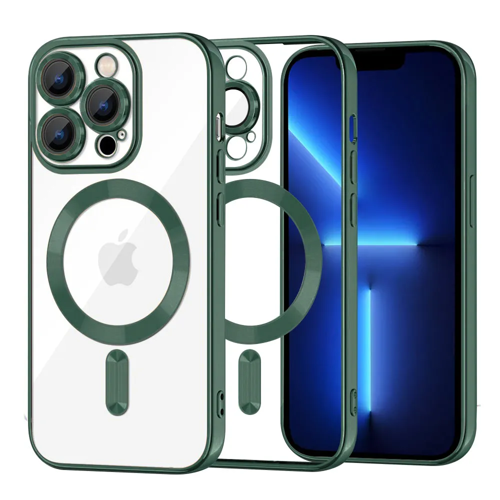 Custodia MagSafe per Apple iPhone 13 Pro Max, Techsuit, Luxury Crystal, Verde Scuro - immagine 1
