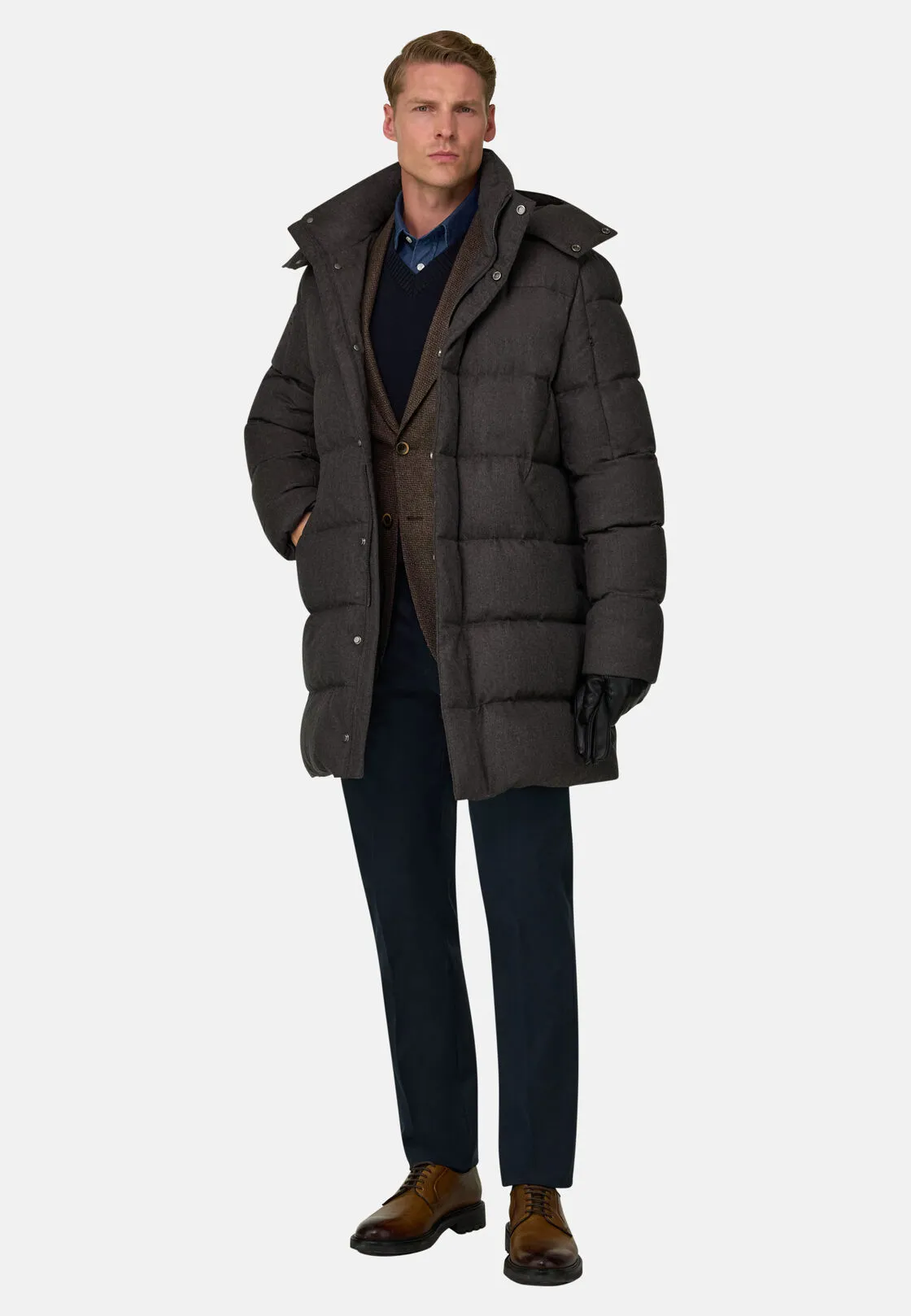 Boggi, Parka Imbottito In Piuma D'oca In Flanella Melange, Uomo, Taupe, Taglia: L - immagine 2