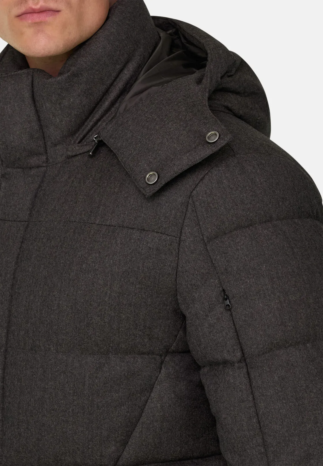 Boggi, Parka Imbottito In Piuma D'oca In Flanella Melange, Uomo, Taupe, Taglia: L - immagine 3