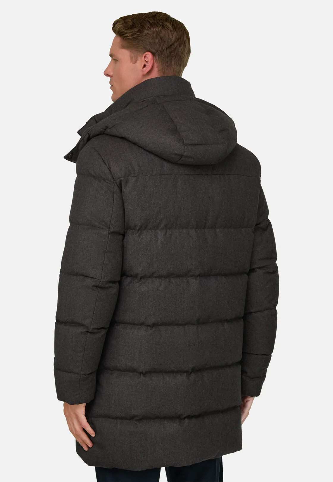 Boggi, Parka Imbottito In Piuma D'oca In Flanella Melange, Uomo, Taupe, Taglia: L - immagine 4