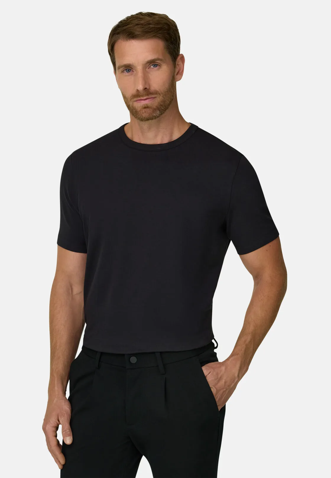 Boggi, T-shirt In Jersey Diagonale Misto Cotone B Tech, Uomo, Nero, Taglia: L - immagine 1