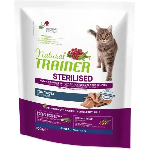 Natural Trainer Daily Nutrition Adult Sterilised Monoproteico con Trota 300 gr - Croccantini per gatti - immagine 1