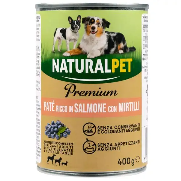 NaturalPet Premium Dog Adult Patè 400 gr Salmone con mirtilli - immagine 1