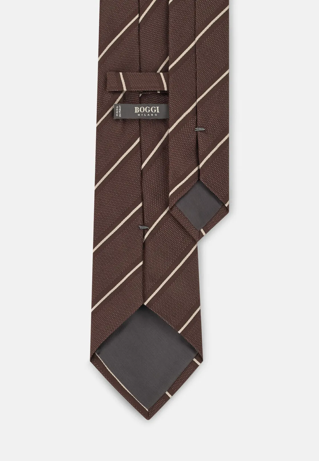 Boggi, Cravatta Jacquard Motivo Righe In Seta, Uomo, Marrone - immagine 3
