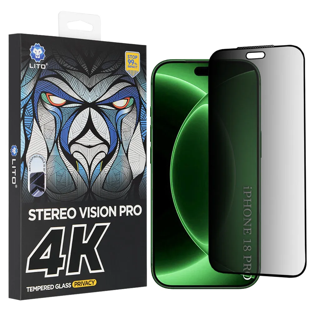 Pellicola protettiva per schermo Privacy Lito D+ Max 4K per Apple iPhone 18 Pro, Vetro temperato, Colla completa - immagine 1