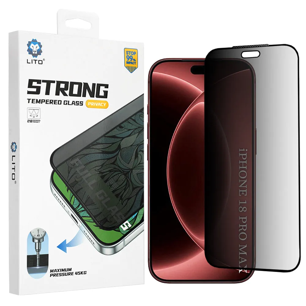 Pellicola protettiva per schermo Privacy Lito D+ Max Strong per Apple iPhone 18 Pro Max, Vetro temperato, Full Glue - immagine 1