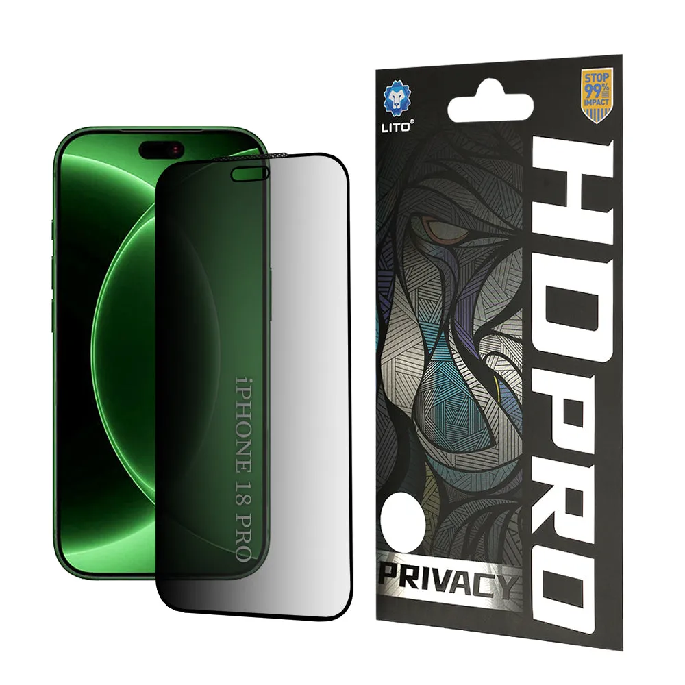 Pellicola protettiva per schermo Privacy Lito HD Pro per Apple iPhone 18 Pro, Vetro temperato, Full Glue - immagine 1