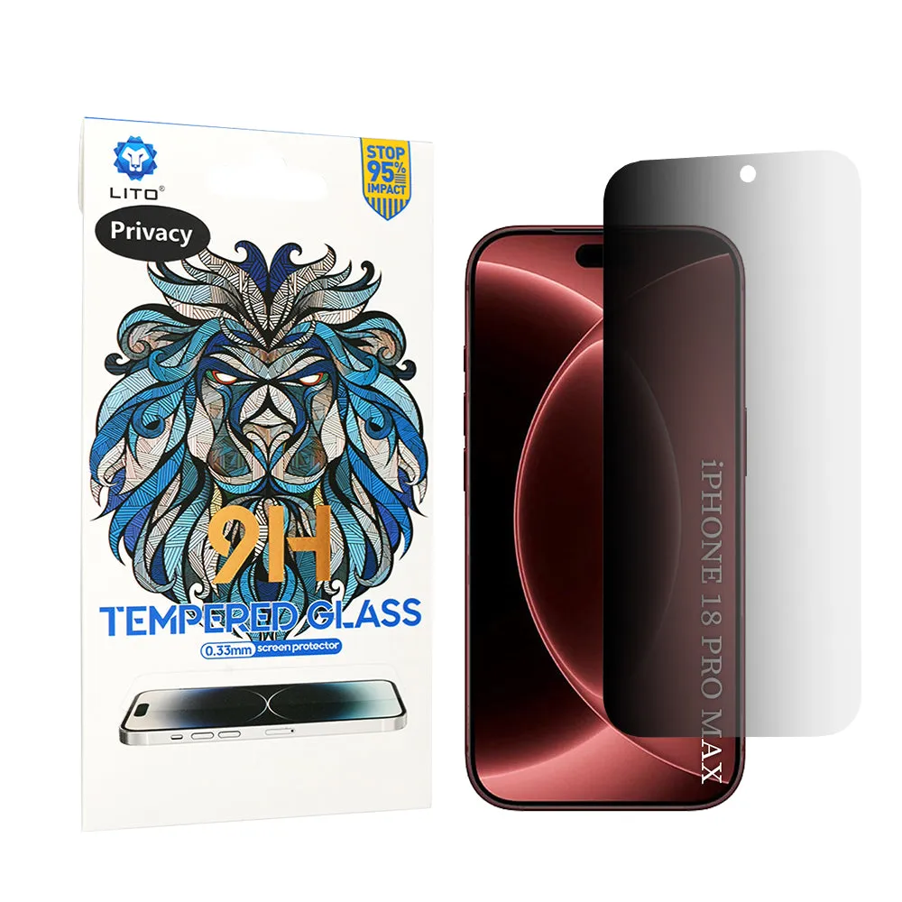 Pellicola protettiva per schermo Privacy Lito Classic per Apple iPhone 18 Pro Max, Vetro temperato, Full Glue, 2.5D - immagine 1