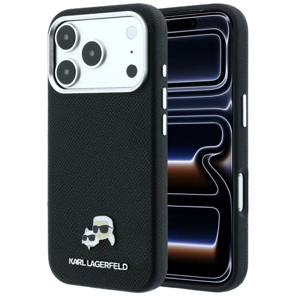 Custodia MagSafe per Apple iPhone 18 Pro / 17 Pro, Karl Lagerfeld, Grained KC Heads, Nera - immagine 1