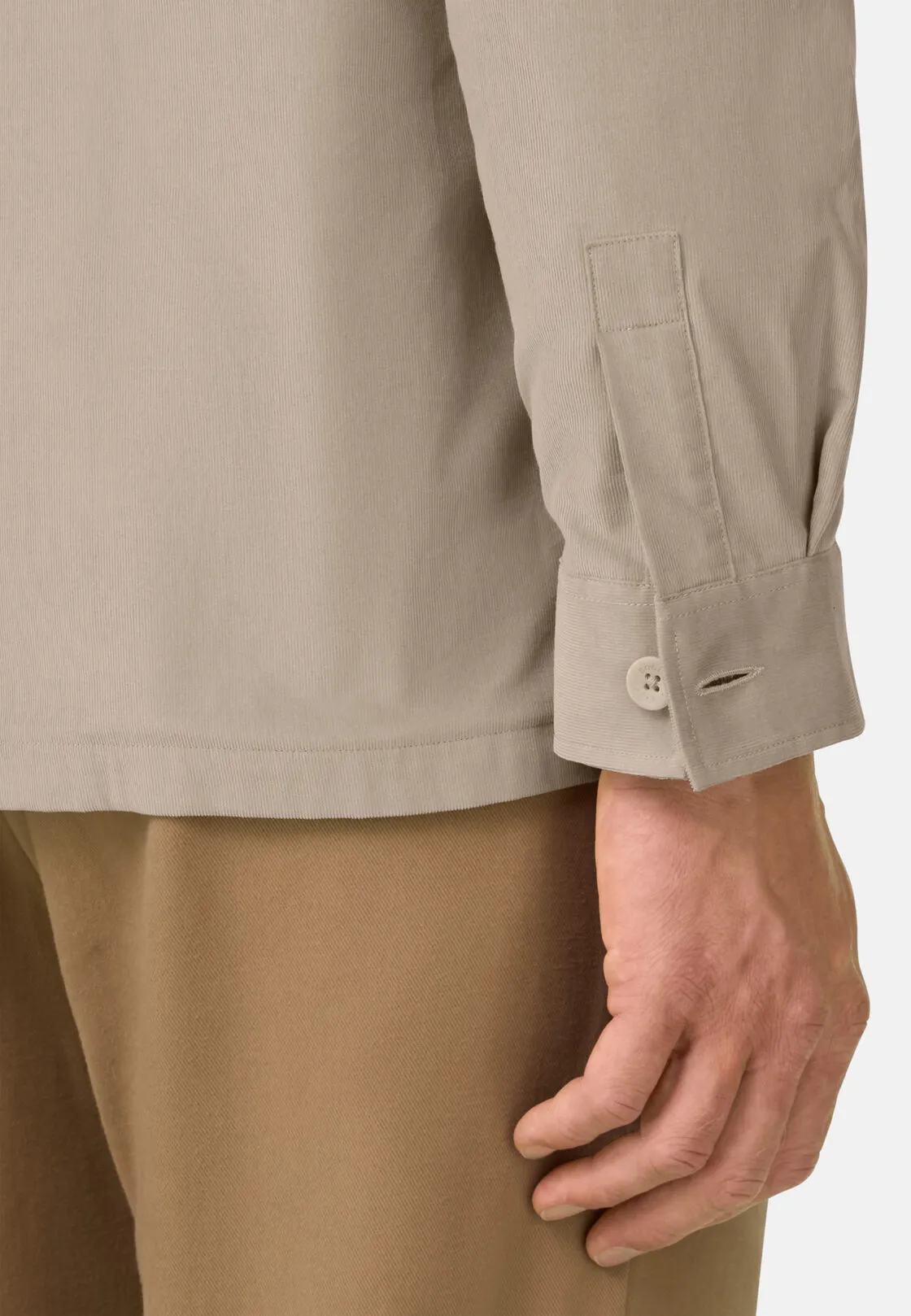 Boggi, Camicia Over In Velluto A Coste Foderata In Flanella, Uomo, Sabbia, Taglia: XL - immagine 4