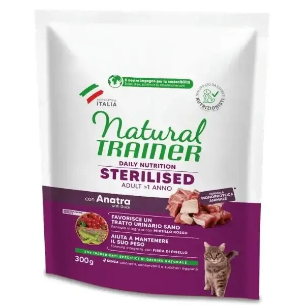 Natural Trainer Daily Nutrition Adult Sterilised Monoproteico con Anatra 300 gr - Croccantini per gatti - immagine 1